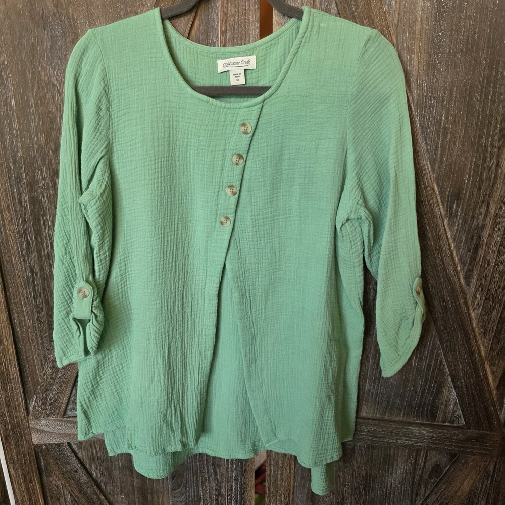 Coldwater Creek Shirt Women's Size Medium Mint Green Tunic Layered Look Gauze